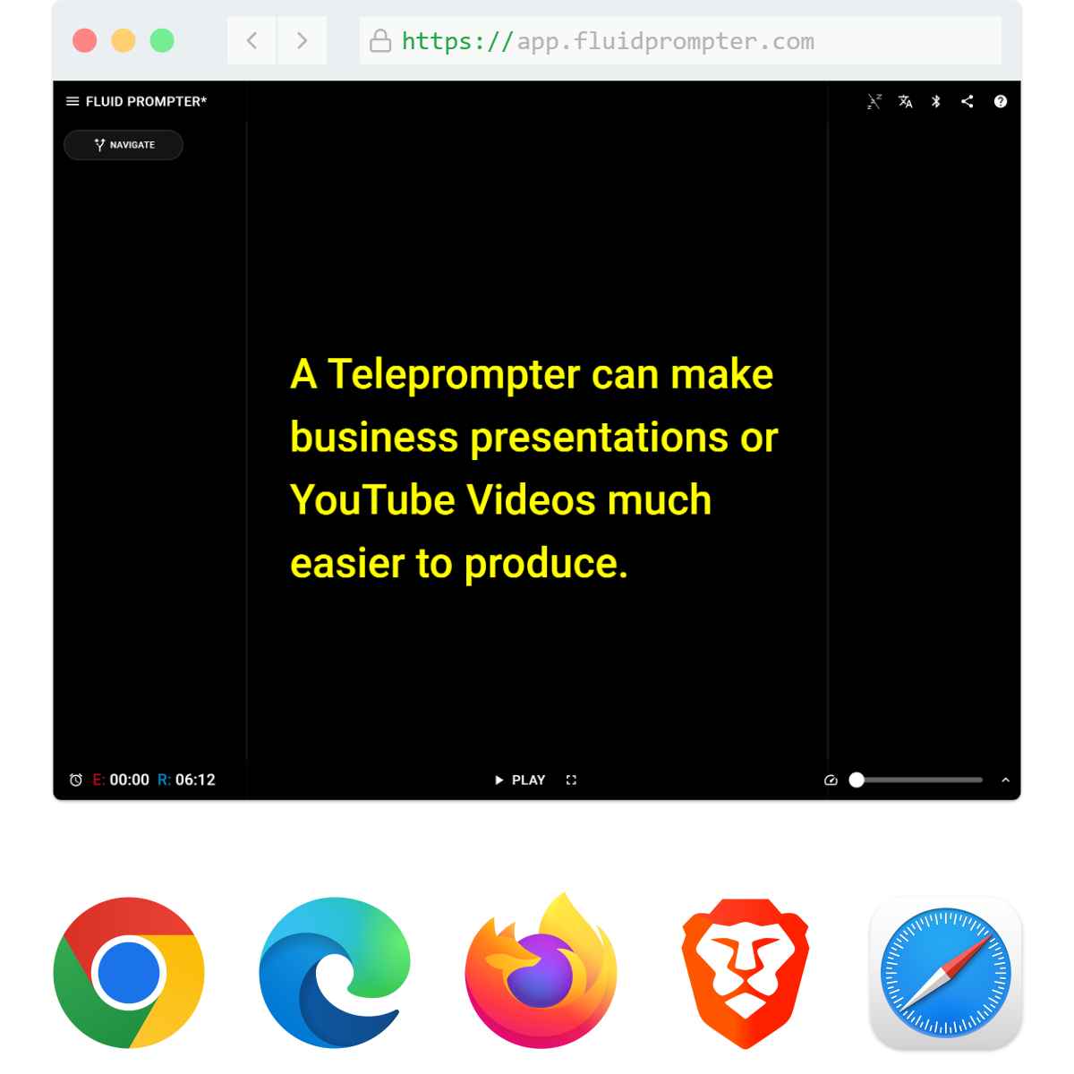 Browser based teleprompter app